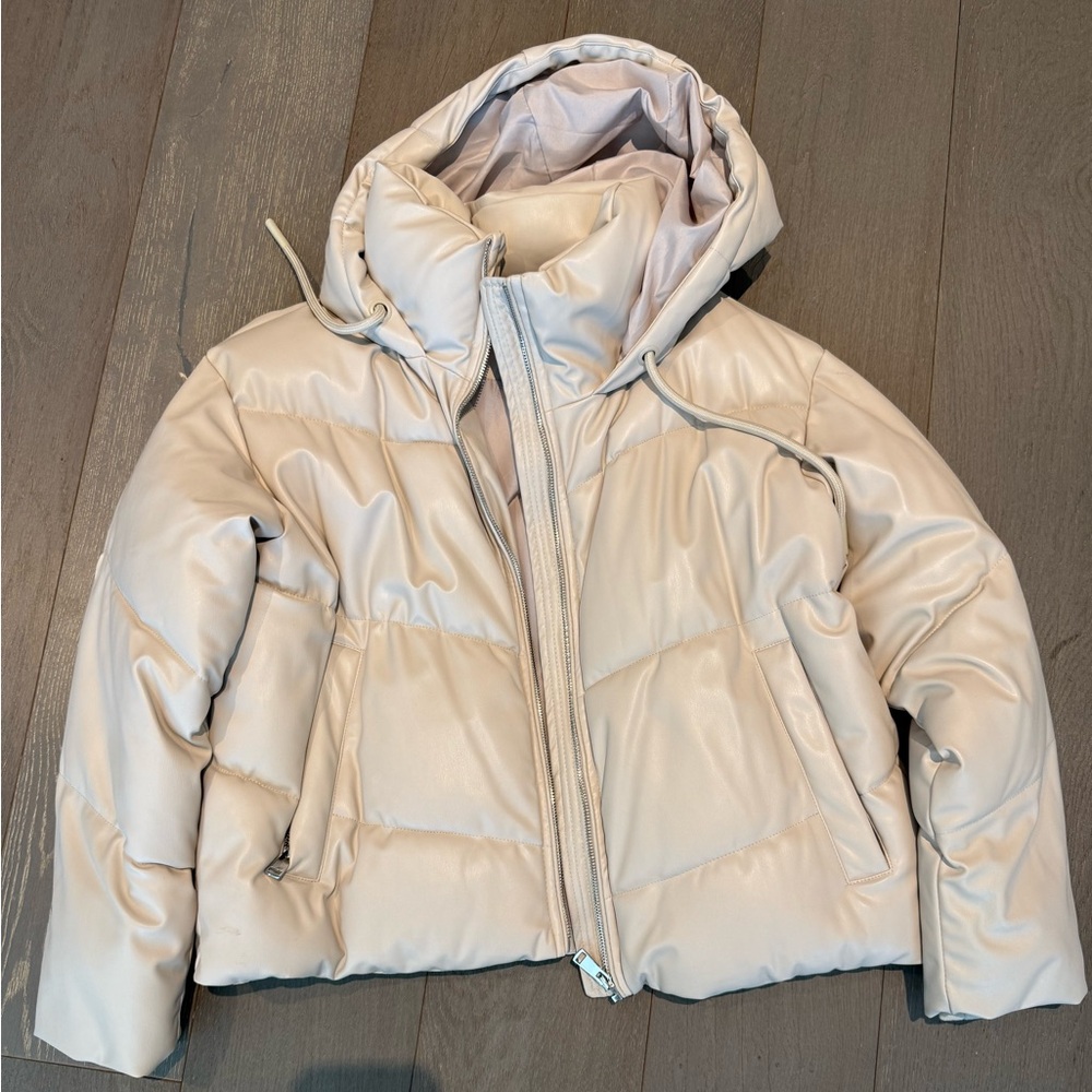 Zara vegan leather puffer jacket